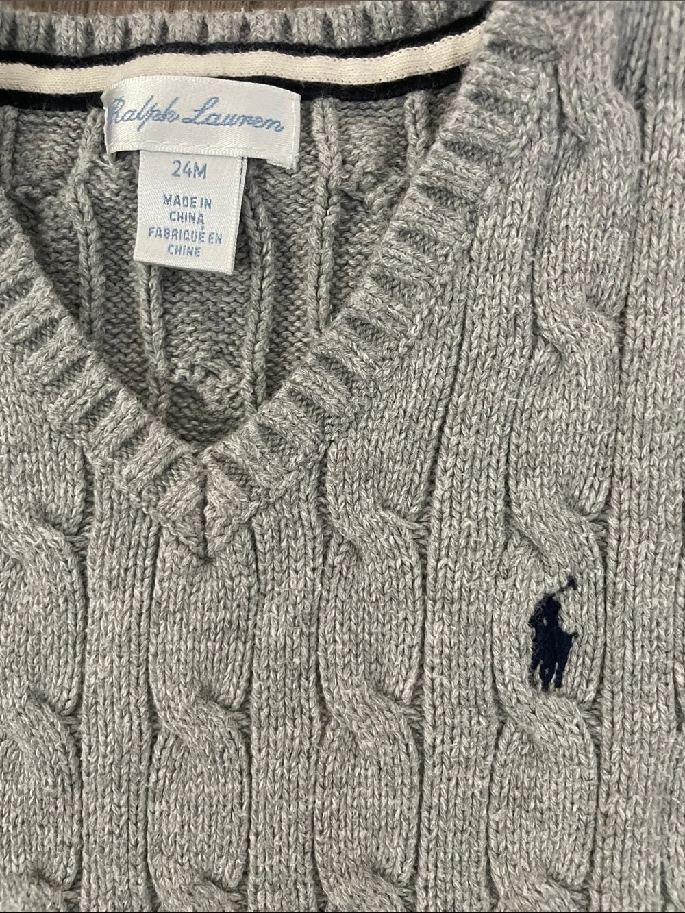 Ralph Lauren Light Gray Cable-Knit V-Neck Sweater Vest Sz:24M